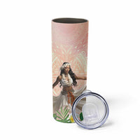 Woman Polynesian Tattoos Skinny Tumbler Tropical Flower - Peach Fuzz Color