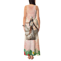 Woman Polynesian Tattoos Tank Maxi Dress Tropical Flower - Peach Fuzz Color