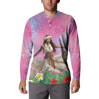 Woman Polynesian Tattoos Button Sweatshirt Tropical Flower - Sweets Vibrant Color