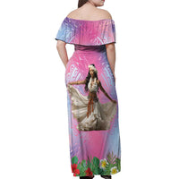Woman Polynesian Tattoos Off Shoulder Maxi Dress Tropical Flower - Sweets Vibrant Color