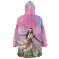 Woman Polynesian Tattoos Wearable Blanket Hoodie Tropical Flower - Sweets Vibrant Color