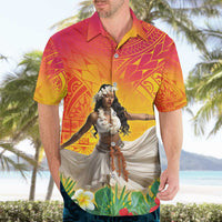 Woman Polynesian Tattoos Hawaiian Shirt Tropical Flower - Vibrant Hot Color