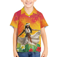 Woman Polynesian Tattoos Hawaiian Shirt Tropical Flower - Vibrant Hot Color