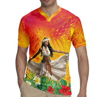 Woman Polynesian Tattoos Rugby Jersey Tropical Flower - Vibrant Hot Color
