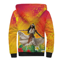 Woman Polynesian Tattoos Sherpa Hoodie Tropical Flower - Vibrant Hot Color