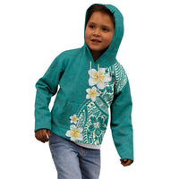 Plumeria Kid Hoodie Polynesian Tribal Frangipani Teal