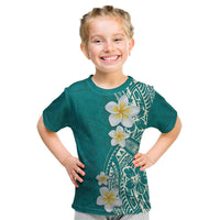 Plumeria Kid T Shirt Polynesian Tribal Frangipani Teal LT03 Teal - Polynesian Pride
