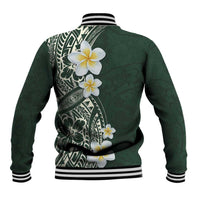 Plumeria Baseball Jacket Polynesian Tribal Frangipani Green