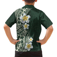 Plumeria Kid Hawaiian Shirt Polynesian Tribal Frangipani Green