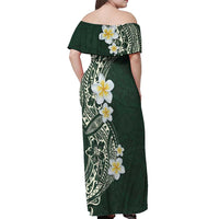 Plumeria Off Shoulder Maxi Dress Polynesian Tribal Frangipani Green