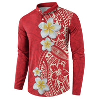 Plumeria Button Sweatshirt Polynesian Tribal Frangipani Red