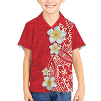 Plumeria Family Matching Off Shoulder Short Dress and Hawaiian Shirt Polynesian Tribal Frangipani Red