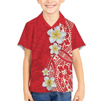 Plumeria Kid Hawaiian Shirt Polynesian Tribal Frangipani Red LT03 Kid Red - Polynesian Pride