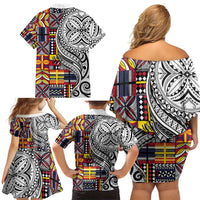 Niue Hiapo and Maori Decoration Tattoos Family Matching Off Shoulder Short Dress and Hawaiian Shirt - Polynesian Pride