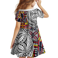 Niue Hiapo and Maori Decoration Tattoos Kid Short Sleeve Dress - Polynesian Pride