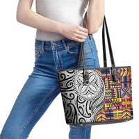 Niue Hiapo and Maori Decoration Tattoos Leather Tote Bag - Polynesian Pride