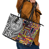 Niue Hiapo and Maori Decoration Tattoos Leather Tote Bag - Polynesian Pride
