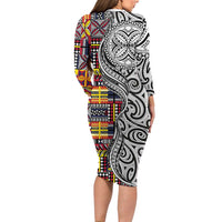 Niue Hiapo and Maori Decoration Tattoos Long Sleeve Bodycon Dress LT03 - Polynesian Pride