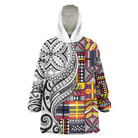Niue Hiapo and Maori Decoration Tattoos Wearable Blanket Hoodie LT03 One Size White - Polynesian Pride