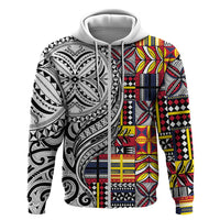 Niue Hiapo and Maori Decoration Tattoos Zip Hoodie LT03 Zip Hoodie White - Polynesian Pride
