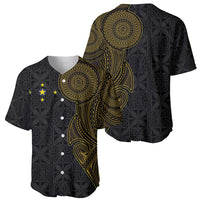 Niue Polynesian Hiapo Tattoo Art Baseball Jersey Half Style Black Gold Color - Polynesian Pride