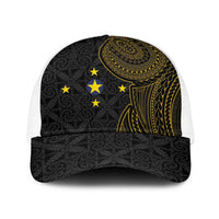 Niue Polynesian Hiapo Tattoo Art Baseball Net Cap Half Style Black Gold Color LT03 One Size White Black - Polynesian Pride