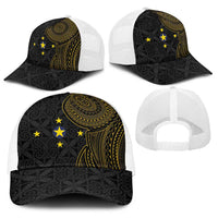 Niue Polynesian Hiapo Tattoo Art Baseball Net Cap Half Style Black Gold Color LT03 - Polynesian Pride