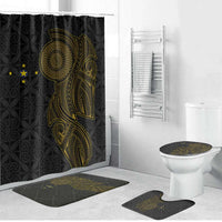 Niue Polynesian Hiapo Tattoo Art Bathroom Set Half Style Black Gold Color LT03 Bathroom Set (4 pcs) Black - Polynesian Pride