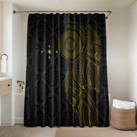 Niue Polynesian Hiapo Tattoo Art Bathroom Set Half Style Black Gold Color LT03 Shower Curtain Only Black - Polynesian Pride
