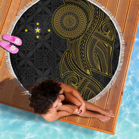 Niue Polynesian Hiapo Tattoo Art Beach Blanket Half Style Black Gold Color - Polynesian Pride