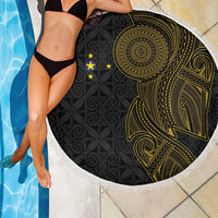 Niue Polynesian Hiapo Tattoo Art Beach Blanket Half Style Black Gold Color - Polynesian Pride