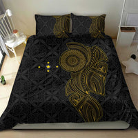 Niue Polynesian Hiapo Tattoo Art Bedding Set Half Style Black Gold Color - Polynesian Pride