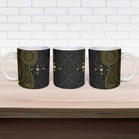 Niue Polynesian Hiapo Tattoo Art Ceramic Mug Half Style Black Gold Color - Polynesian Pride