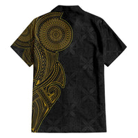 Niue Polynesian Hiapo Tattoo Art Family Matching Summer Maxi Dress and Hawaiian Shirt Half Style Black Gold Color - Polynesian Pride