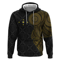 Niue Polynesian Hiapo Tattoo Art Hoodie Half Style Black Gold Color - Polynesian Pride