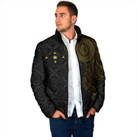 Niue Polynesian Hiapo Tattoo Art Padded Jacket Half Style Black Gold Color - Polynesian Pride
