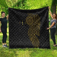 Niue Polynesian Hiapo Tattoo Art Quilt Half Style Black Gold Color - Polynesian Pride
