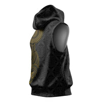 Niue Polynesian Hiapo Tattoo Art Sleeveless Hoodie Half Style Black Gold Color - Polynesian Pride