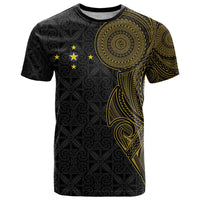 Niue Polynesian Hiapo Tattoo Art T Shirt Half Style Black Gold Color - Polynesian Pride
