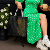 Niue Polynesian Hiapo Tattoo Art Tote Bag Half Style Black Gold Color - Polynesian Pride