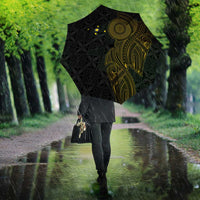 Niue Polynesian Hiapo Tattoo Art Umbrella Half Style Black Gold Color - Polynesian Pride