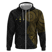 Niue Polynesian Hiapo Tattoo Art Zip Hoodie Half Style Black Gold Color - Polynesian Pride