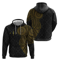 Niue Polynesian Hiapo Tattoo Art Zip Hoodie Half Style Black Gold Color - Polynesian Pride