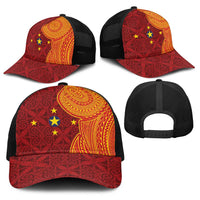 Niue Polynesian Hiapo Tattoo Art Baseball Net Cap Half Style Red Yellow Color LT03 - Polynesian Pride