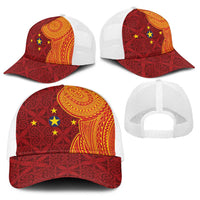 Niue Polynesian Hiapo Tattoo Art Baseball Net Cap Half Style Red Yellow Color LT03 - Polynesian Pride