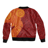Niue Polynesian Hiapo Tattoo Art Bomber Jacket Half Style Red Yellow Color - Polynesian Pride