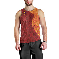 Niue Polynesian Hiapo Tattoo Art Men Tank Top Half Style Red Yellow Color - Polynesian Pride