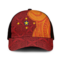 Niue Polynesian Hiapo Tattoo Art Mesh Trucker Cap Half Style Red Yellow Color LT03 One Size Black Red - Polynesian Pride