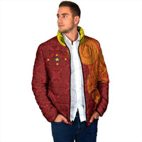 Niue Polynesian Hiapo Tattoo Art Padded Jacket Half Style Red Yellow Color - Polynesian Pride