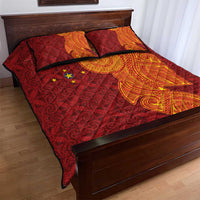 Niue Polynesian Hiapo Tattoo Art Quilt Bed Set Half Style Red Yellow Color - Polynesian Pride